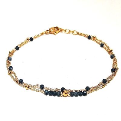 Double Row Bracelet in Golden Stainless Steel with Sapphire Beads