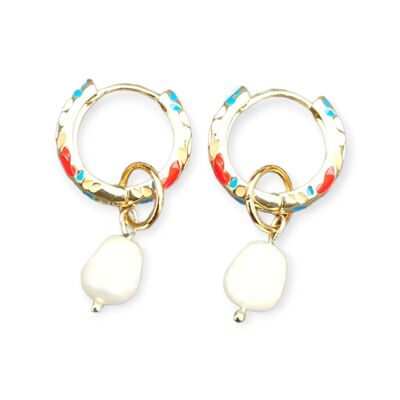 Earrings Enamel with Freshwater Pearl