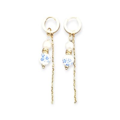 Earrings Natural Stone Pearl Delft Blue