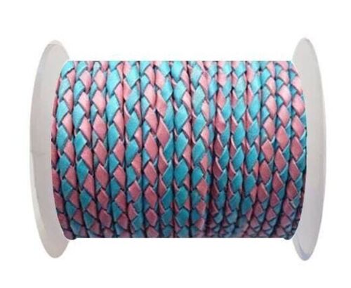 ROUND BRAIDED LEATHER CORD - 3MM - SE/B/24-PINK-BLUE