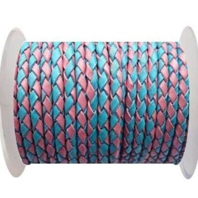 ROUND BRAIDED LEATHER CORD - 3MM - SE/B/24-PINK-BLUE