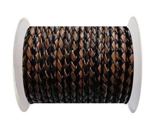 ROUND BRAIDED LEATHER CORD - 3MM - SE/B/26-BLACK-BROWN