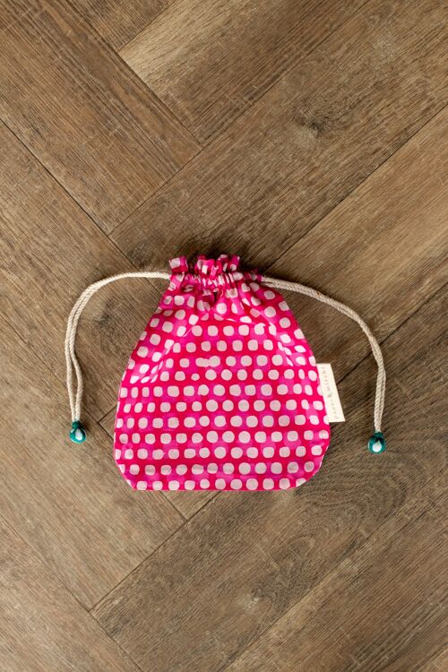 Fabric Gift Bags Double Drawstring -  Fuchsia Squares (Medium)