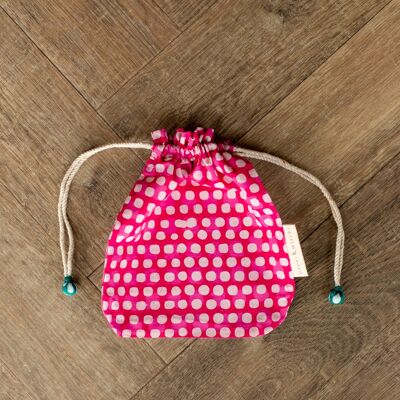 Fabric Gift Bags Double Drawstring -  Fuchsia Squares (Medium)