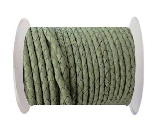 ROUND BRAIDED LEATHER CORD - 3MM - SE/B/716-PASTEL LIME