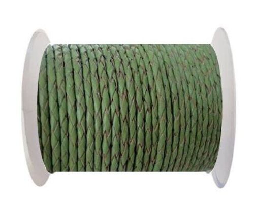 ROUND BRAIDED LEATHER CORD - 3MM - SE/B/730-GREEN TEA