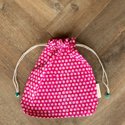 Fabric Gift Bags Double Drawstring -  Fuchsia Squares (Large)