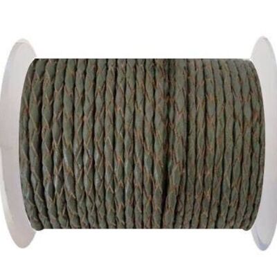 ROUND BRAIDED LEATHER CORD - 3MM - SE/B/KHAKHI-NATURAL EDGES