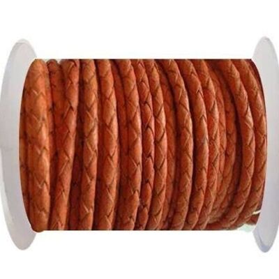 ROUND BRAIDED LEATHER CORD - 3MM - SE/B/NEON ORANGE