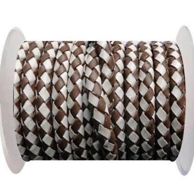 ROUND BRAIDED LEATHER CORD - 3MM- SE/B/27-BROWN-WHITE