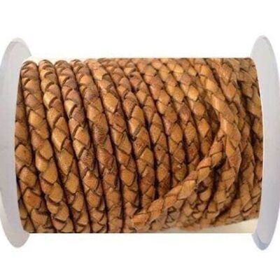 ROUND BRAIDED LEATHER CORD - 4MM - SE/DB/02-CINNAMON