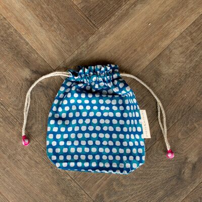 Fabric Gift Bags Double Drawstring -  Indigo Squares (Medium)