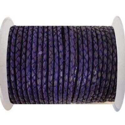 ROUND BRAIDED LEATHER CORD - 4MM - SE/DB/VIOLET