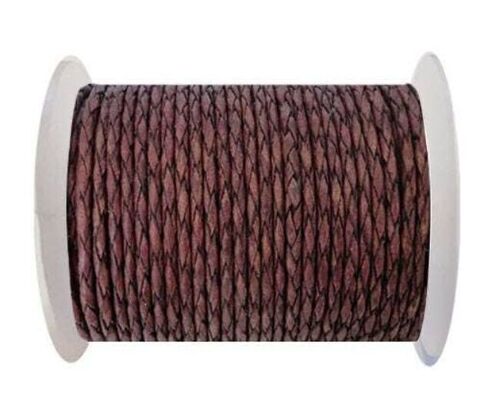 ROUND BRAIDED LEATHER CORD - 4MM - SE/PB/21-VINTAGE MAROON