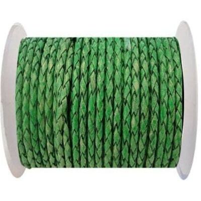 ROUND BRAIDED LEATHER CORD - 4MM SE/PB/01-VINTAGE MOSS GREEN