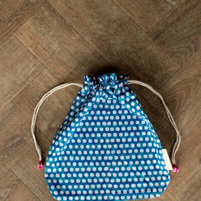 Fabric Gift Bags Double Drawstring -  Indigo Squares (Large)
