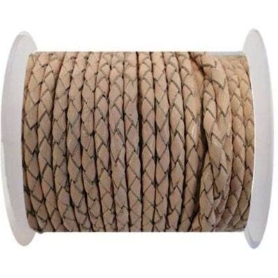 ROUND BRAIDED LEATHER CORD -4MM- SE/B/2000-VINTAGE BEIGE