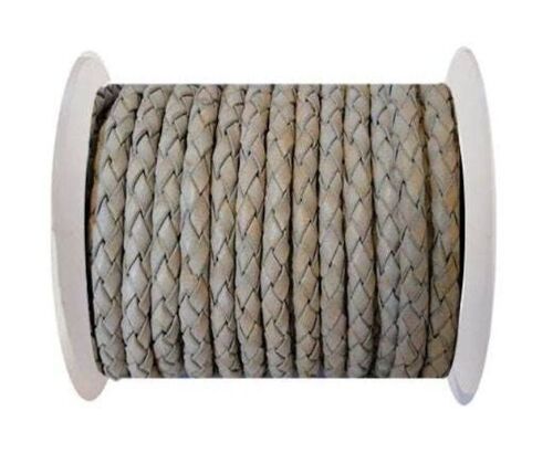 ROUND BRAIDED LEATHER CORD -4MM- SE/PB/VINTAGE LIGHT GREY