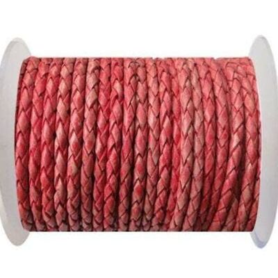 ROUND BRAIDED LEATHER CORD 4MM - SE/PB/VINTAGE RED