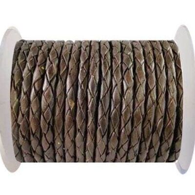 ROUND BRAIDED LEATHER CORD 4MM SE/B/03-DARK BROWN