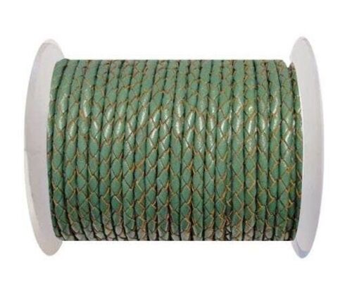 ROUND BRAIDED LEATHER CORD 4MM SE/B/2015-FOREST GREEN