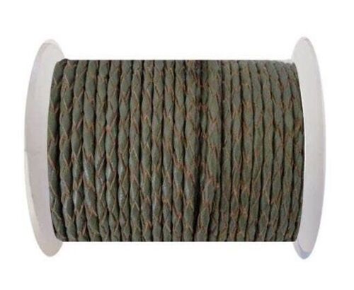 ROUND BRAIDED LEATHER CORD 4MM SE/B/KHAKHI-NATURAL EDGES