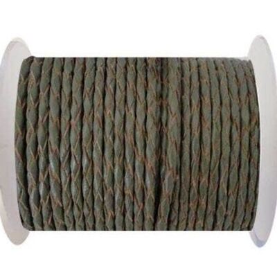 ROUND BRAIDED LEATHER CORD 4MM SE/B/KHAKHI-NATURAL EDGES