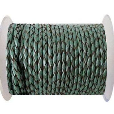 CORDON ROND EN CUIR TRESSÉ 4MM SE/M/02-MENTHE MÉTALLIQUE
