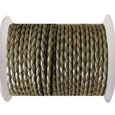 CORDÓN CUERO TRENZADO REDONDO 4MM SE/M/10-METALIZADO VERDE OLIVA