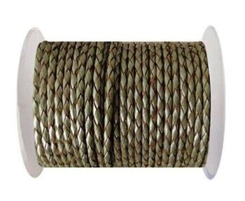 CORDON ROND EN CUIR TRESSÉ 4MM SE/M/10-VERT OLIVE MÉTALLIQUE