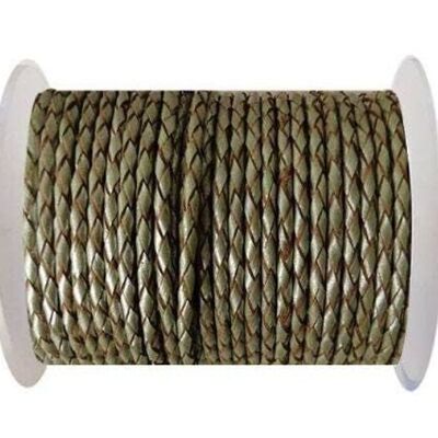 ROUND BRAIDED LEATHER CORD 4MM SE/M/10-METALLIC OLIVE GREEN