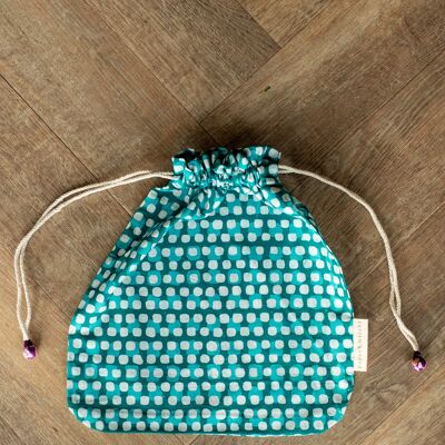 Fabric Gift Bags Double Drawstring -  Teal Squares (Large)