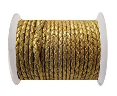 ROUND BRAIDED LEATHER CORD 4MM SE/M/GOLDEN