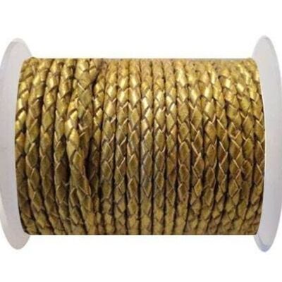 ROUND BRAIDED LEATHER CORD 4MM SE/M/GOLDEN