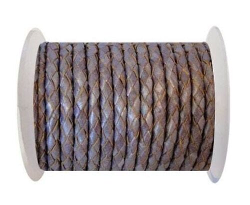 ROUND BRAIDED LEATHER CORD 4MM SE/M/SILVER
