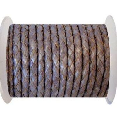 ROUND BRAIDED LEATHER CORD 4MM SE/M/SILVER