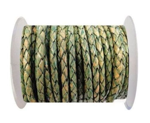 ROUND BRAIDED LEATHER CORD 4MM SE/PB/18-VINTAGE GREEN
