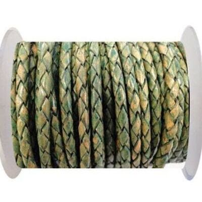 ROUND BRAIDED LEATHER CORD 4MM SE/PB/18-VINTAGE GREEN