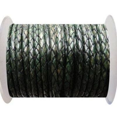 CORDÓN CUERO TRENZADO REDONDO 4MM SE/PB/19-VINTAGE VERDE BOTELLA