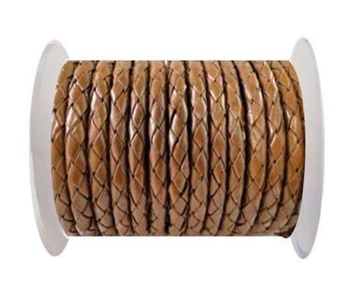 ROUND BRAIDED LEATHER CORD 5MM SE/B/07-MEDIUM BROWN