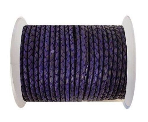 ROUND BRAIDED LEATHER CORD 5MM SE/DB/VIOLET