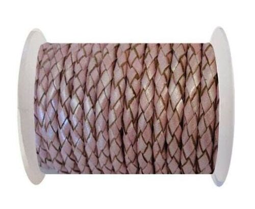 ROUND BRAIDED LEATHER CORD 5MM SE/M/01/METALLIC PINK