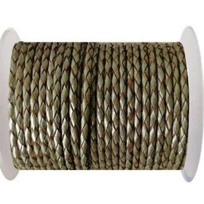 ROUND BRAIDED LEATHER CORD 5MM SE/M/10-METALLIC OLIVE GREEN