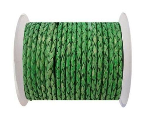 ROUND BRAIDED LEATHER CORD 5MM SE/PB/01-VINTAGE MOSS GREEN