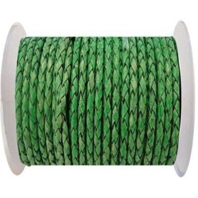 ROUND BRAIDED LEATHER CORD 5MM SE/PB/01-VINTAGE MOSS GREEN