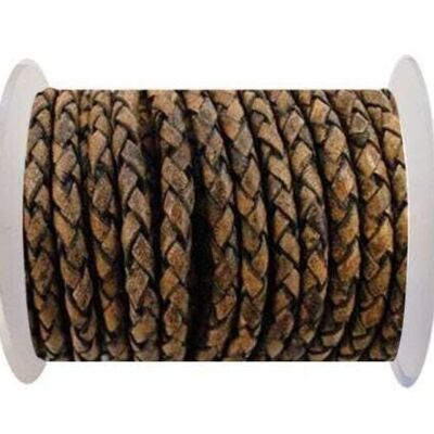 ROUND BRAIDED LEATHER CORD 5MM SE/PB/13-VINTAGE BROWN