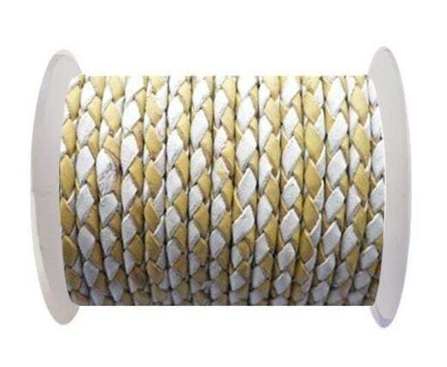 RUNDES GEFLOCHTENES LEDERKORDEL 6MM SE/B/28-GELB-WEISS