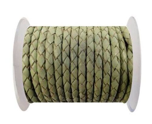 ROUND BRAIDED LEATHER CORD 6MM SE/B/516-PASTEL GREEN