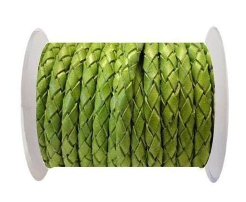 ROUND BRAIDED LEATHER CORD 6MM SE/B/522-LIGHT GREEN