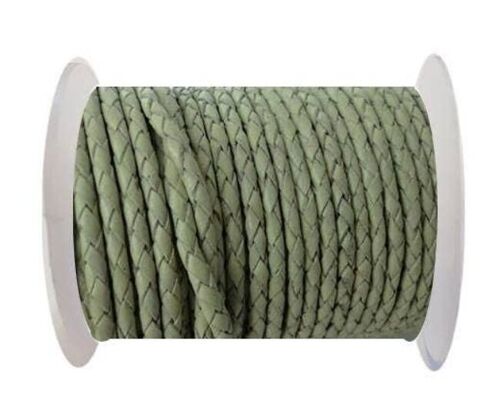 ROUND BRAIDED LEATHER CORD 6MM SE/B/716-PASTEL LIME